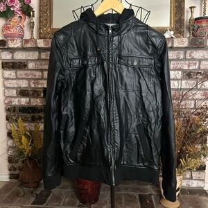 Charles And A Half Men’s Black Faux Leather Hooded Motorcycle Jacket